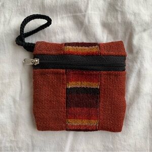 Red & Black Textured Boho Style Coin Pouch Mini Zipper Pouch